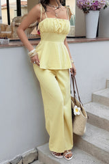 Casual Tie Waist Wide Leg Pants Set