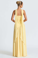 Solid Bustier High Slit Formal Dress S / Yellow