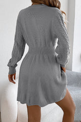 Solid Round Neck Chunk Cable Waisted Knit Mini Dress