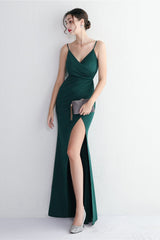 Long Satin Slit Halter Sheath Formal Dress