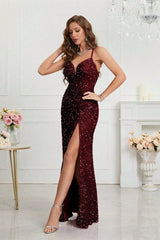 Sequin V Neck Bodycon Formal Dress S / Red
