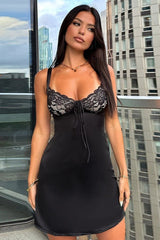 Backless Lace Panel A-line Cocktail Dress