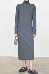 High Neck Flocked Slouchy Knit Dress