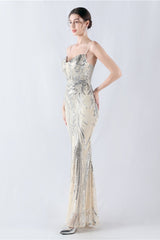 Boned Sequin Embroidered Formal Dress