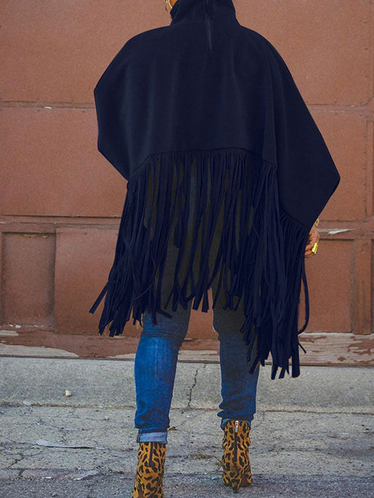 Solid Fringed Suede Top Sweatshirts & Hoodies L