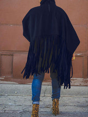 Solid Fringed Suede Top Sweatshirts & Hoodies L