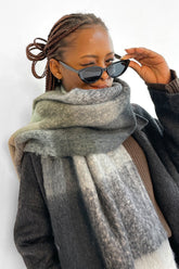 Long Plaid Mohair Fringe Wrap Scarf