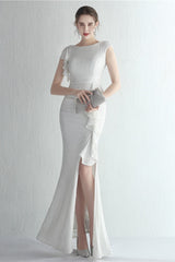 Glitter High Neck Mermaid Slit Formal Dress