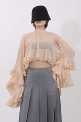 Elegant Ruffle Inserted Drop Shoulder Blouse