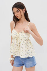 Apricot Floral Spaghetti Strap Tie Tank Top