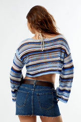 Striped Hollow Out Knit Cropped Sweater