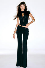 Solid Color Mock Neck Crop Top Bootcut Pants Set