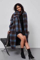 Plaid Wool Scarf Attached Relaxed Overcoat