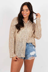 Sequin Collar Long Sleeve Blouse
