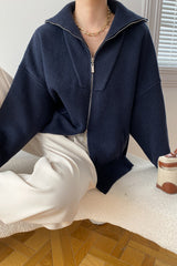 Double Zipper Shawl Collar Sweater