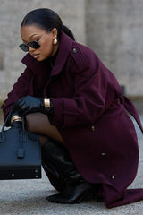 Double Breasted Belted Wool Trench Overcoat