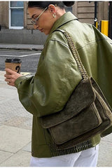 Vintage Green Faux Leather Jacket