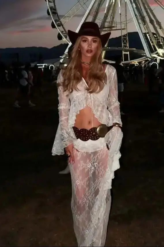 Sheer Lace Two Piece Boho Dress