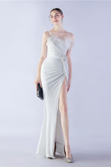 Ostrich Feather Embellished Maxi Dress