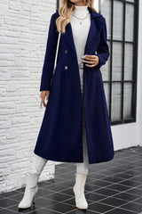 Wool Lapel Long Belted Double Overcoat