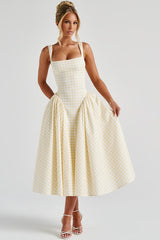 Plaid Printed Ruched Backless Spaghetti Strap Prom Dress