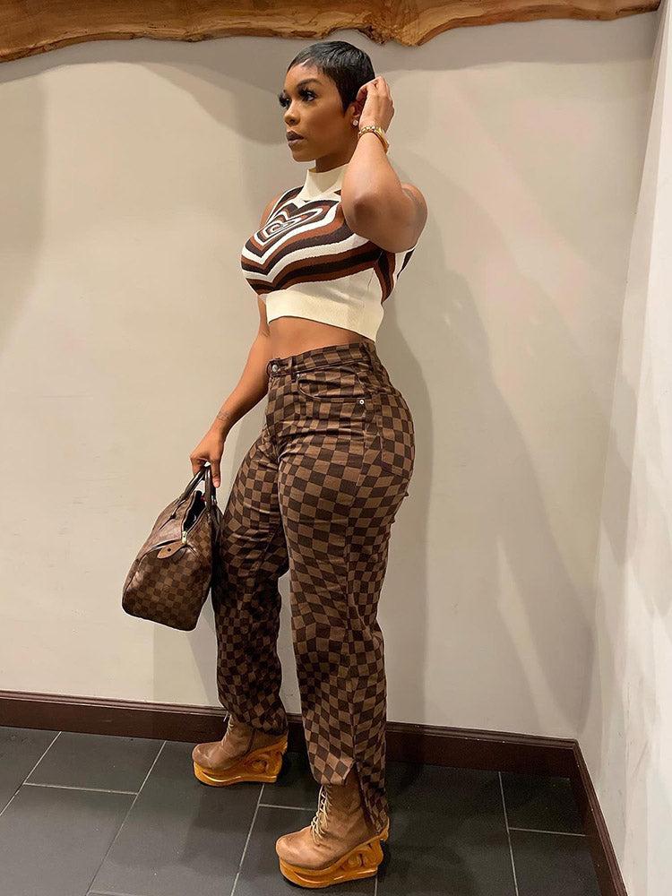 Casual Plaid Pants Pants