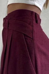 Button High Waist Solid Long Fluid Pants