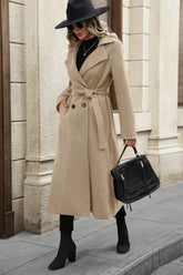 Wool Lapel Long Belted Double Overcoat