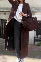 Brown Retro Belted Long Line Overcoat