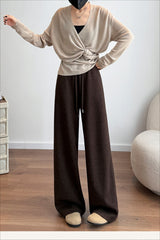 Plush Wool Draped Wide Leg Knit Pants