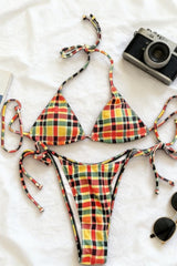 Chic Plaid Triangle Bikini Swimwear Bikini Set