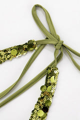 Solid Sequin Halter V Neck Crop Top