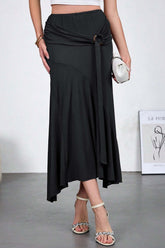 High Waist Wood Veneer Sash Bodycon Skirt