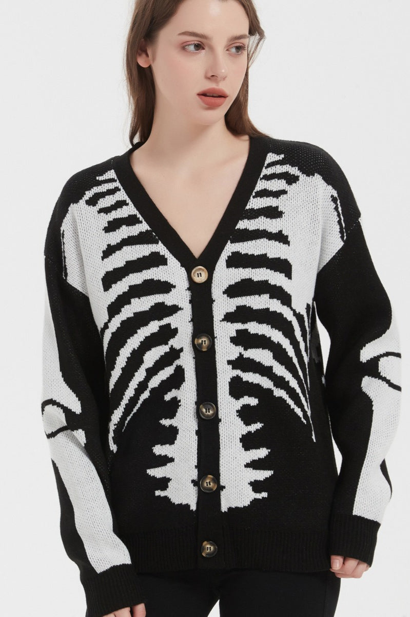 Skull Print Knit Cardigan