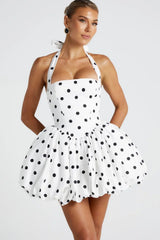 Elegant Halter Tie Bow Puffy Hem Mini Dress