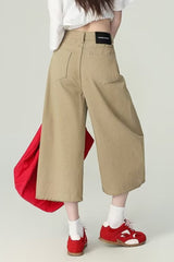 Khaki High Waist Cropped Wide Leg Jeans