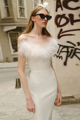 Faux Fur Trim Strapless Bodycon Dress