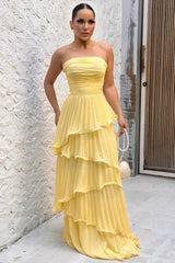 Solid Ruched Tiered Strapless Slim Fit Elegant Prom Dress