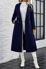 Wool Lapel Long Belted Double Overcoat