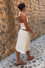 Sexy Polka Dot Halter Tie Top Low Rise Skirt Set