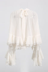 Chiffon Tiered Ruffle Long Sleeve Crop Blouse