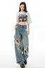 Retro Distressed Long Straight Leg Jeans Blue / XS
