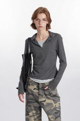 Mock Two-Piece Half-Zip Knit Top