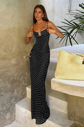 Polka Dot Lace Cami Backless Maxi Dress