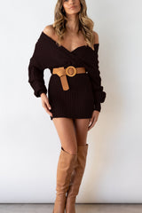 Cable Knit V Neck Bodycon Midi Dress