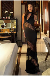 Vintage Lace Long Evening Boho Dress Black / S