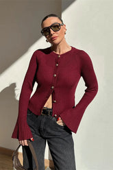 Solid Rib Knit Slim Cardigan