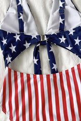 US Flag Cutout Tie Cross One Piece Swimwear