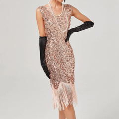 1920s Vintage Flapper Great Gatsby Party V Neck Sleeveless Sequin Beaded Tassel Sun Vestidos Prom Dress