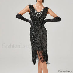 1920s Vintage Flapper Great Gatsby Party V Neck Sleeveless Sequin Beaded Tassel Sun Vestidos Prom Dress